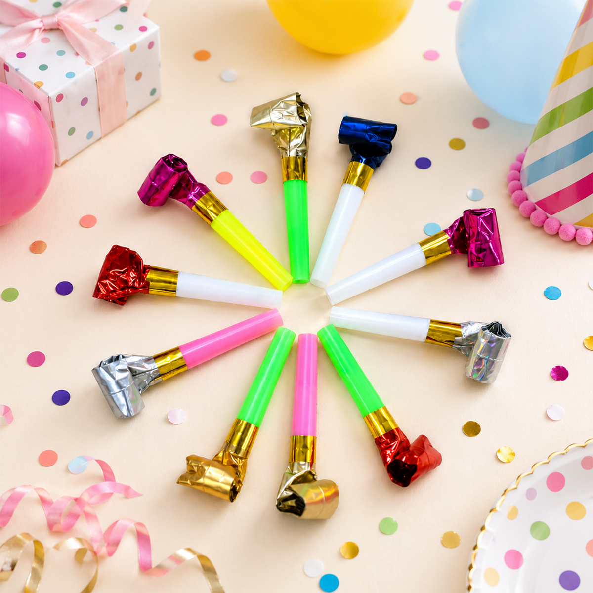 Colorful Party Blowers for Kids & Adults - Bulk Pack of Noisemakers for Birthday Parties, New Year's Eve, Celebrations, and Fun Events - Durable, Safe & Easy to Use (Pack of 10)