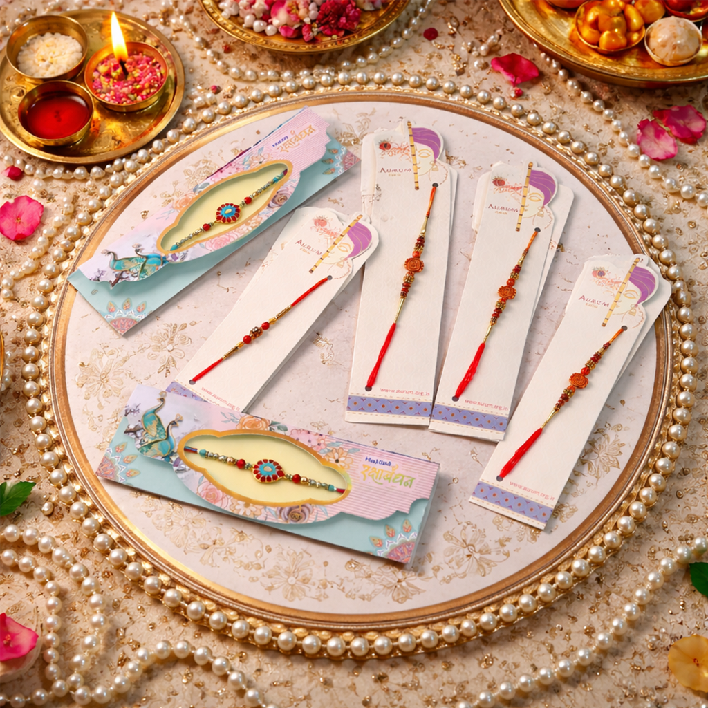 Rakhi Combo Pack, Multicolour, Beaded with Floral and OM Design, Family Celebration Set, Gift for Brothers
