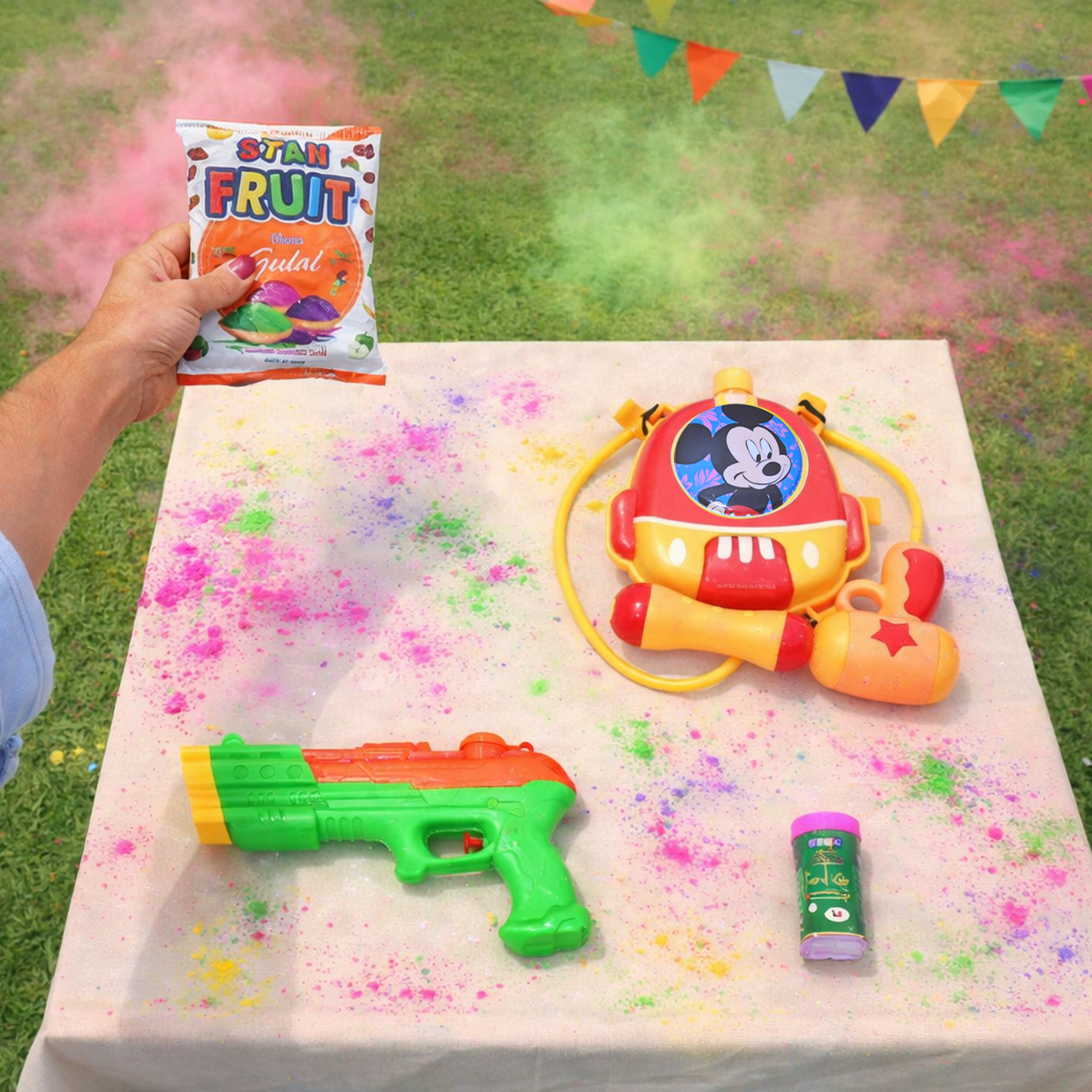 Holi Combo Pack with Backpack Water Gun, Mini Pichkari, Gulal & Color Spray