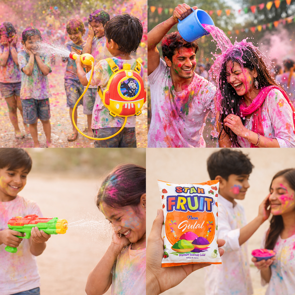 Holi Combo Pack with Backpack Water Gun, Mini Pichkari, Gulal & Color Spray