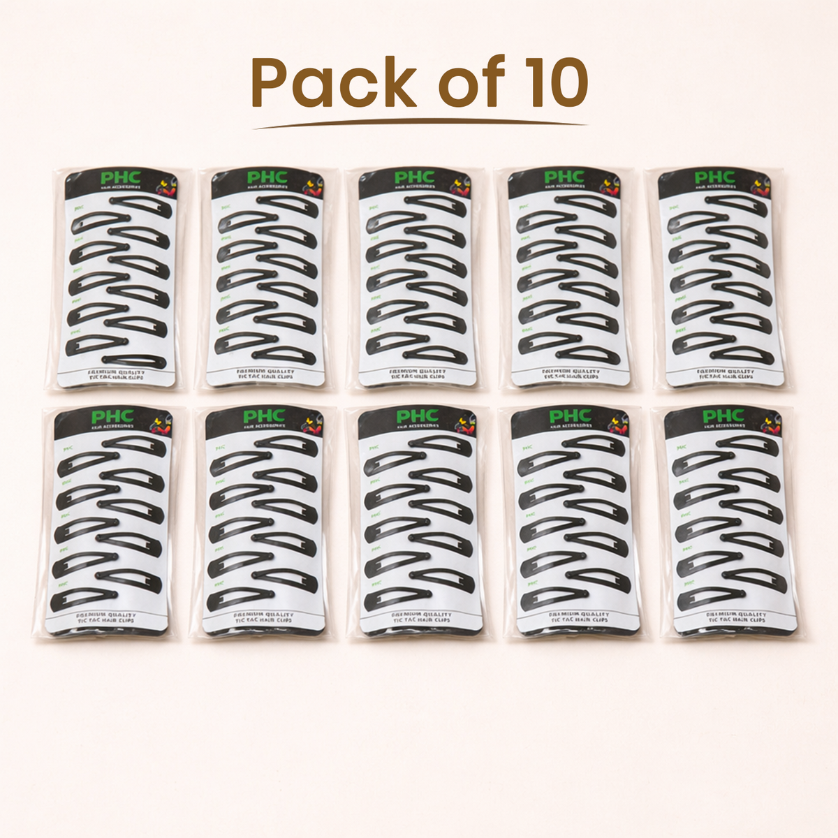 Premium Black Tic Tac Hair Clips for Women and Girls – Non-Slip Metal Snap Hair Barrettes for Daily Home, School, Office, and Salon Use, Pack of 10 Cards