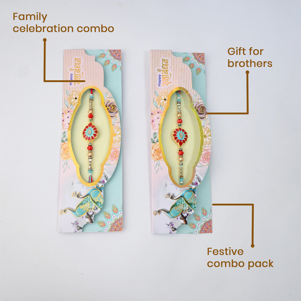 Rakhi Combo Pack, Multicolour, Beaded with Floral and OM Design, Family Celebration Set, Gift for Brothers