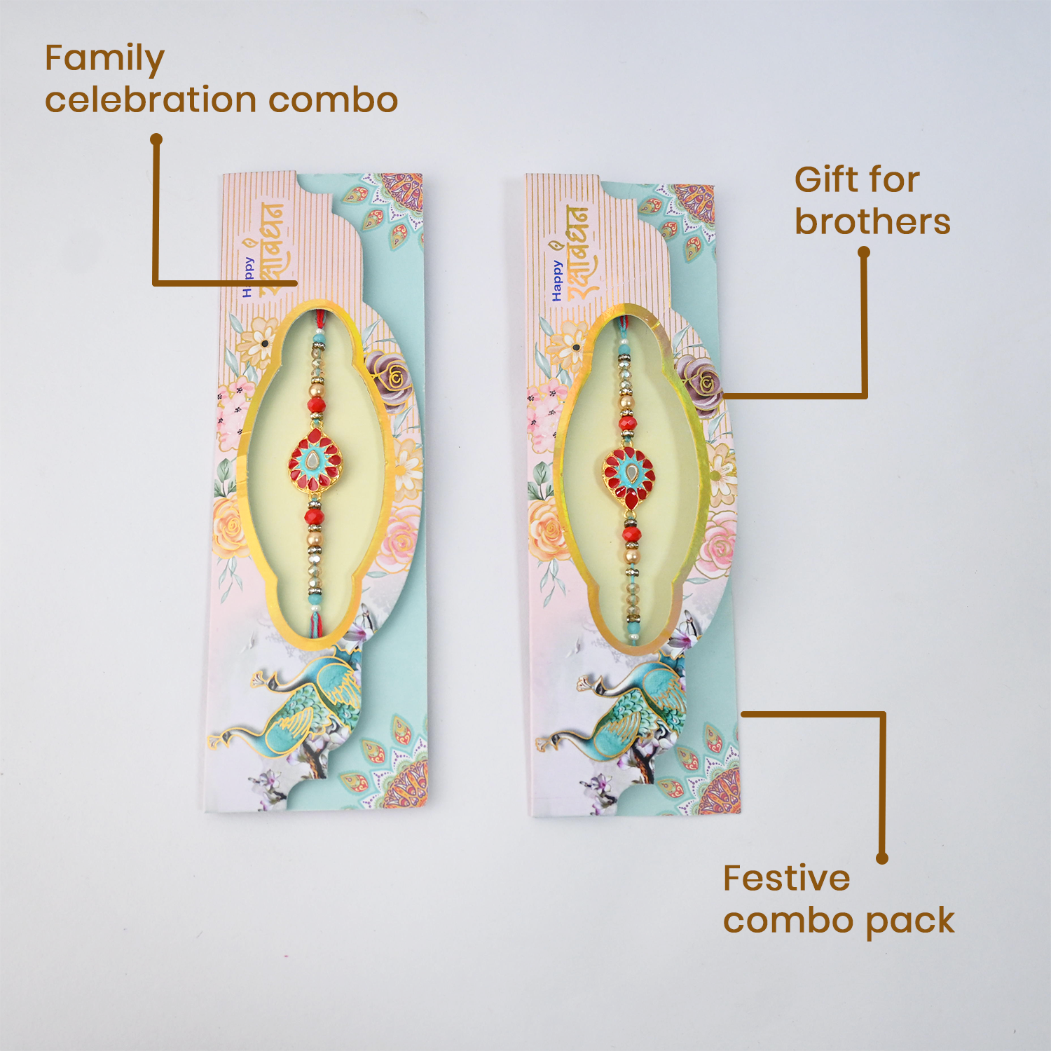 Rakhi Combo Pack, Multicolour, Beaded with Floral and OM Design, Family Celebration Set, Gift for Brothers