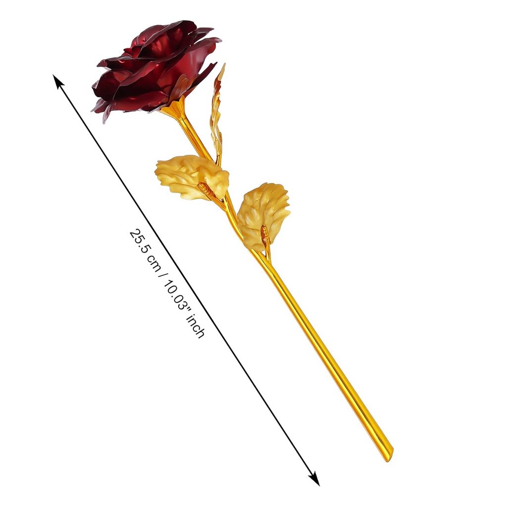 Artificial Red Rose with Golden Stem – 25.5 cm Decorative Metal Flower for Valentine’s Day, Anniversary, Wedding & Home Decor Gift