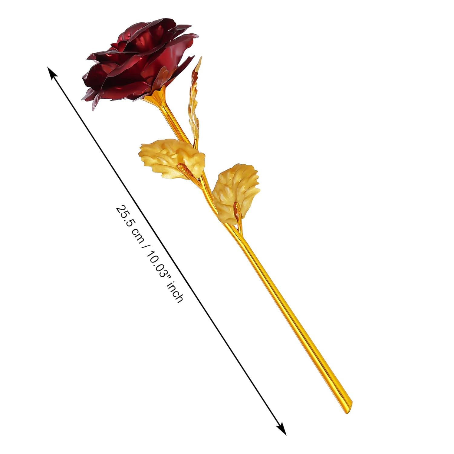 Artificial Red Rose with Golden Stem – 25.5 cm Decorative Metal Flower for Valentine’s Day, Anniversary, Wedding & Home Decor Gift