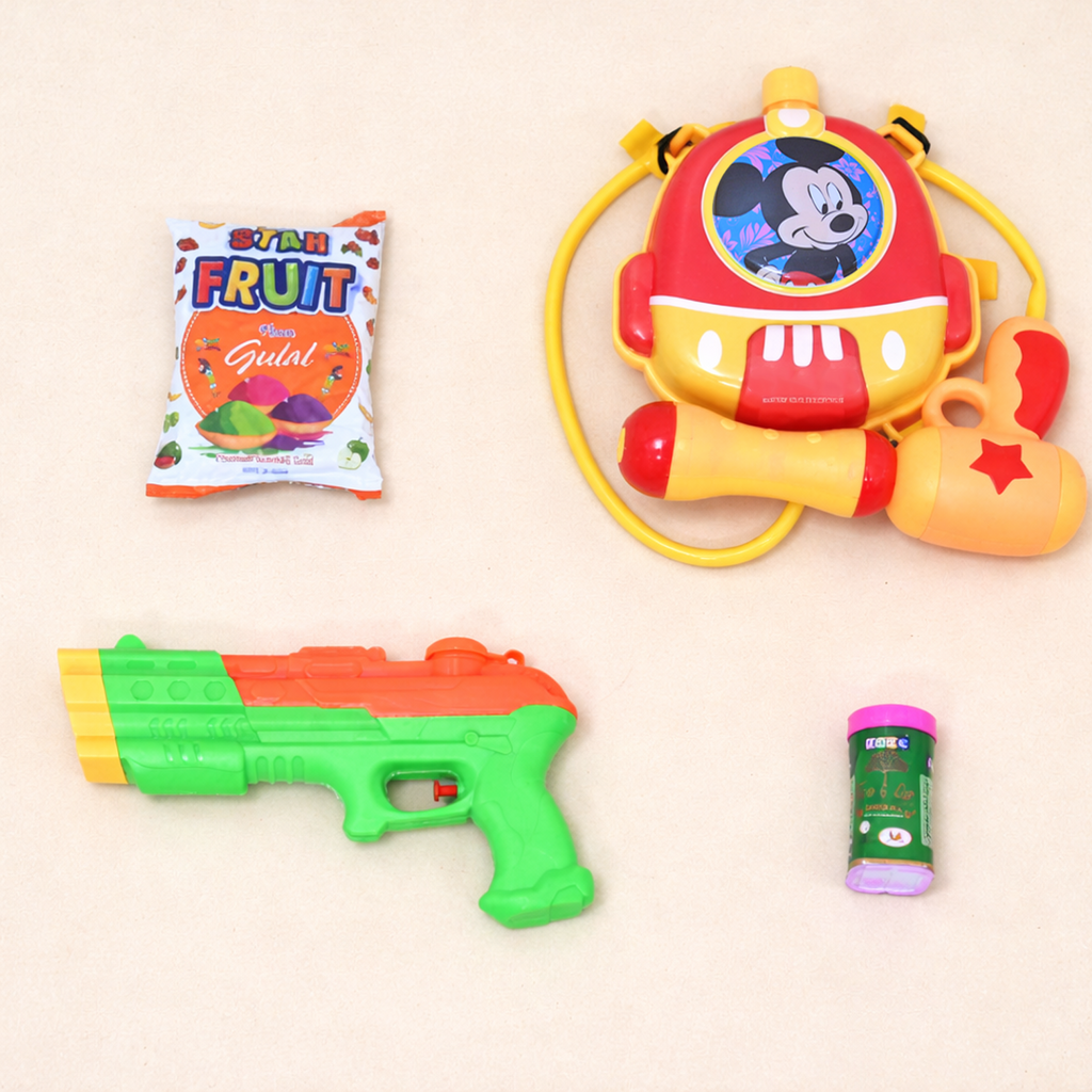 Holi Combo Pack with Backpack Water Gun, Mini Pichkari, Gulal & Color Spray