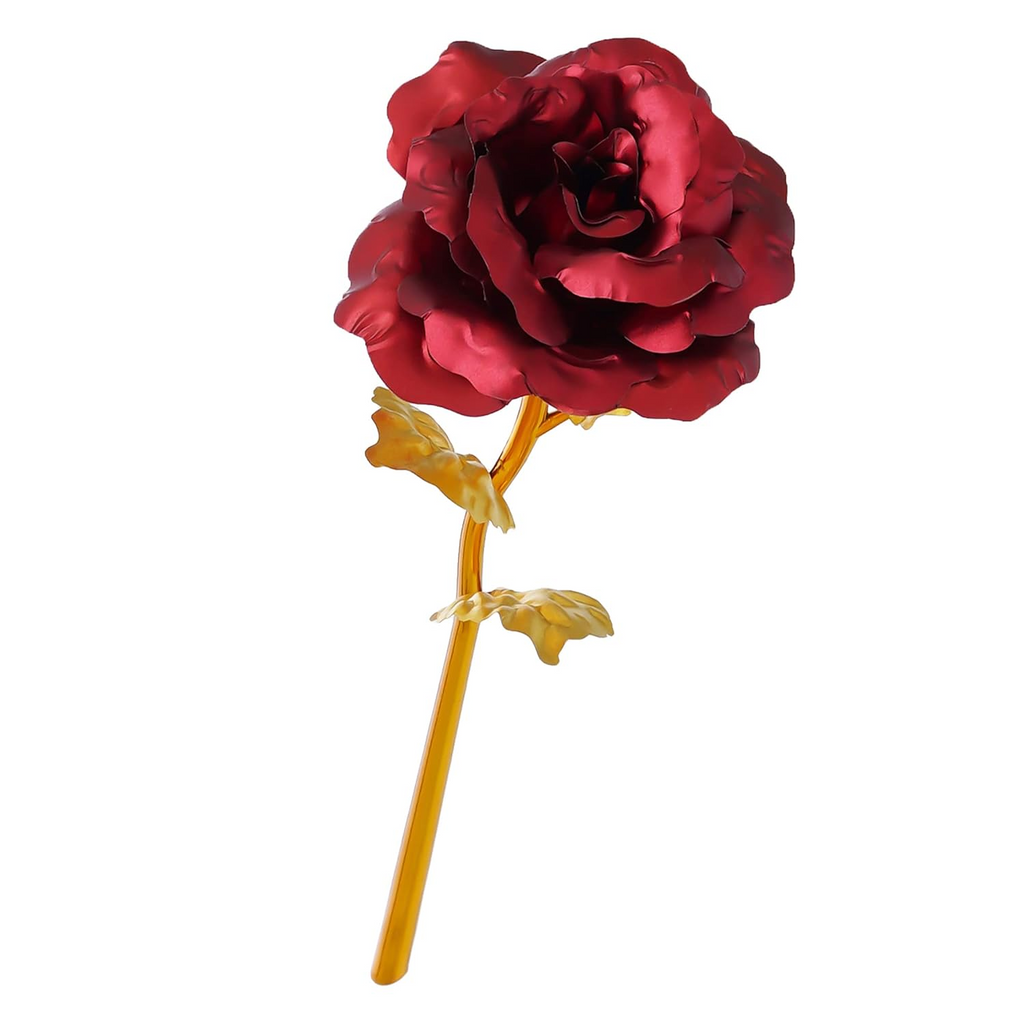 Artificial Red Rose with Golden Stem – 25.5 cm Decorative Metal Flower for Valentine’s Day, Anniversary, Wedding & Home Decor Gift