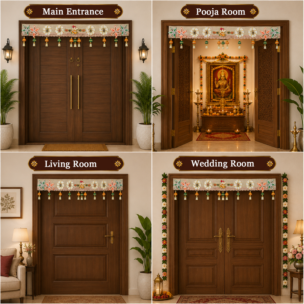 Handmade Decorative Lord Ganesha Door Toran - 100 cm Traditional Bandhanwar with Floral Accents, Colorful Tassels, and Mirror Work for Main Entrance, Pooja Room & Festive Home Decor