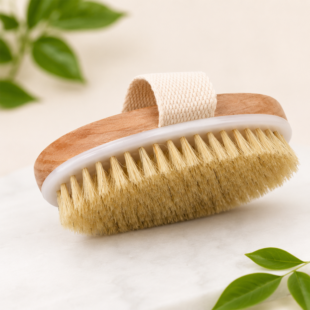 Natural Boar Bristle Dry Body Brush – Wooden Exfoliating Bath Brush with Hand Strap for Wet or Dry Brushing, Skin Exfoliation, and Cellulite Reduction (Pack of 2)