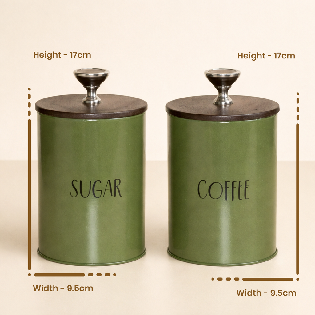 Sugar & Coffee Container Jar With Air Tight Wooden Lids (Green)