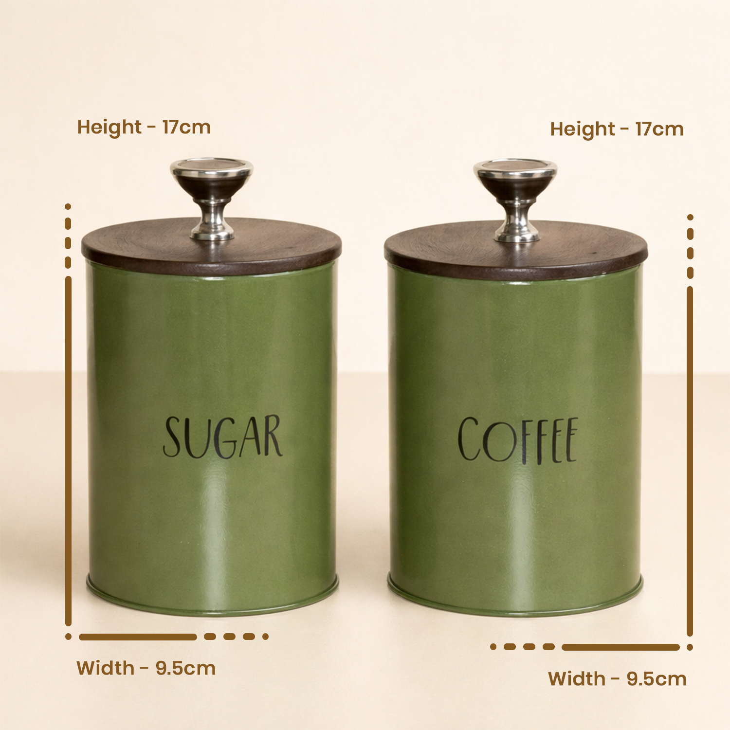 Sugar & Coffee Container Jar With Air Tight Wooden Lids (Green)