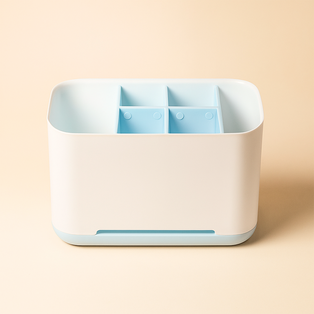 Multi-Purpose Desktop & Bathroom Organizer – Sleek White & Blue Multi-Compartment Caddy 3