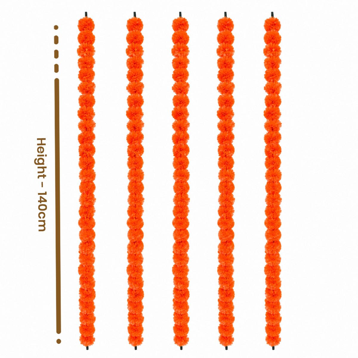 Artificial Marigold Flower Garlands for Decoration - 140cm Pack of 5, Decorative Floral Strings for Diwali, Wedding, Festival, and Home Door Hanging Decor (Orange)