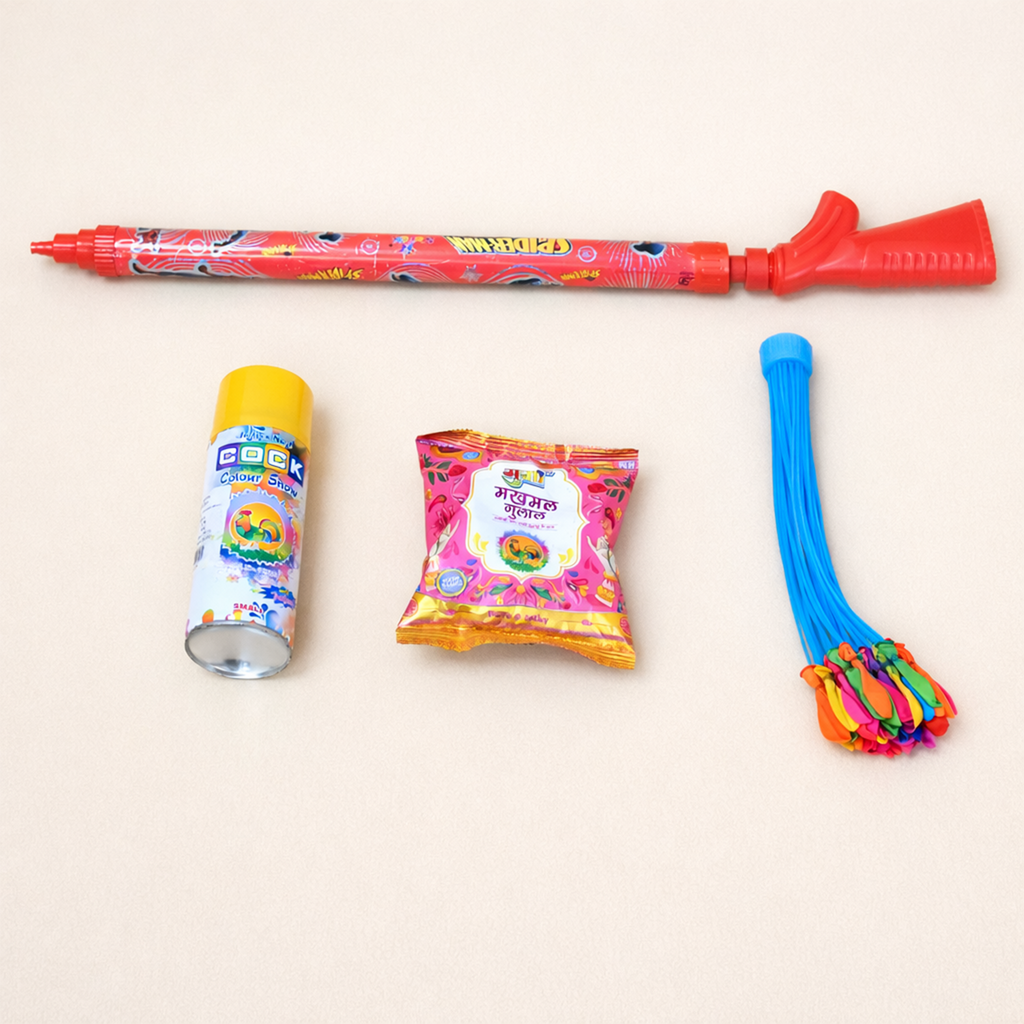 Holi Celebration Combo Pack – Pichkari, Gulal, Color Spray & Water Balloons