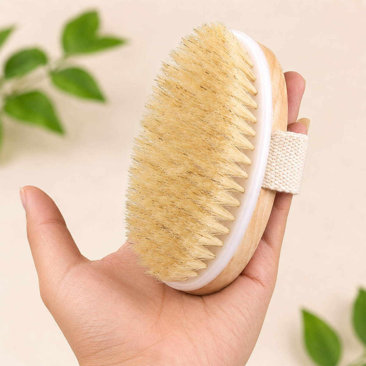 Natural Boar Bristle Dry Body Brush – Wooden Exfoliating Bath Brush with Hand Strap for Wet or Dry Brushing, Skin Exfoliation, and Cellulite Reduction (Pack of 2)