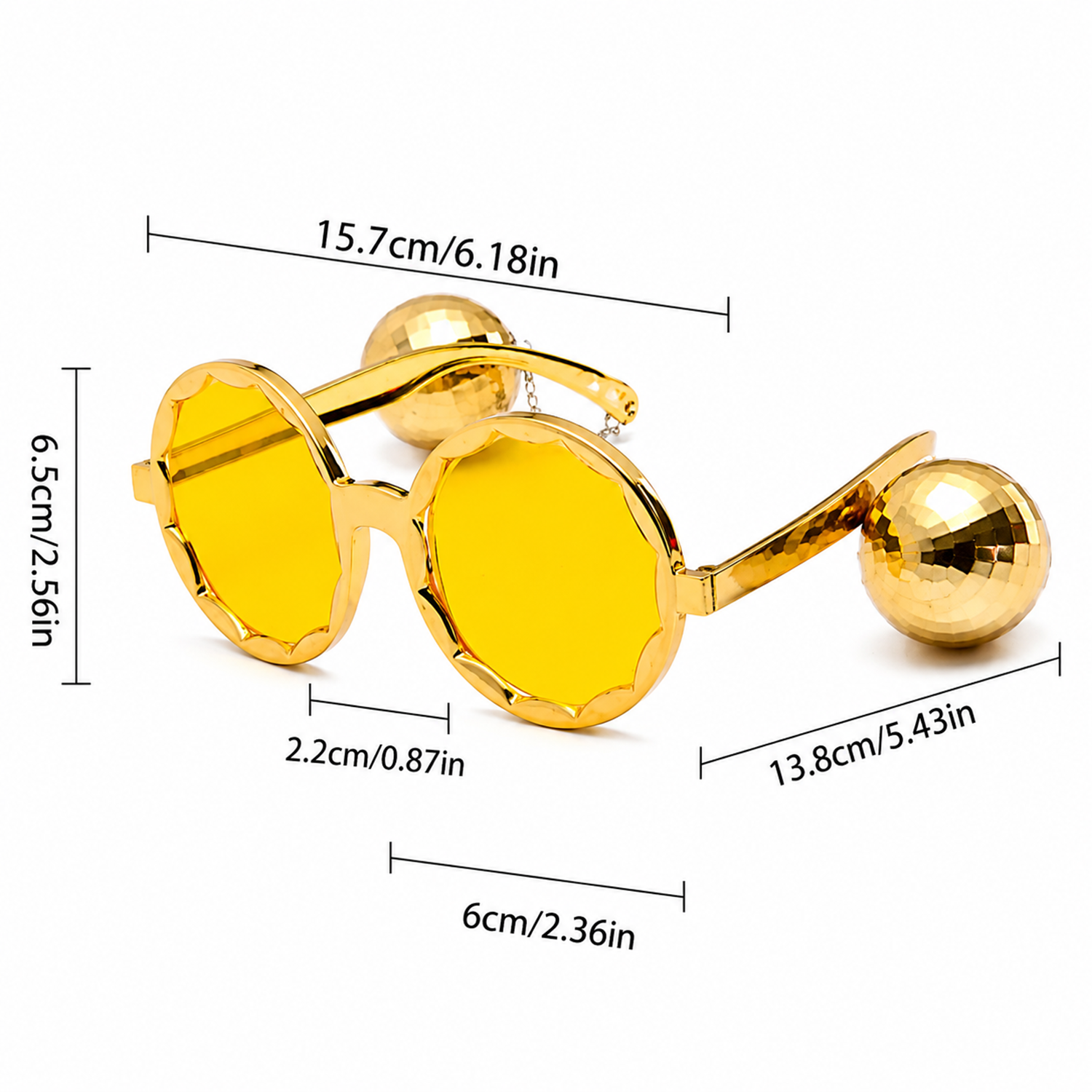 Novelty Disco Ball Sunglasses for Party - Gold Funky Glasses with Hanging Mirror Ball Dangles - Stylish Retro Eyewear for Festivals, Birthdays, and Themed Costumes