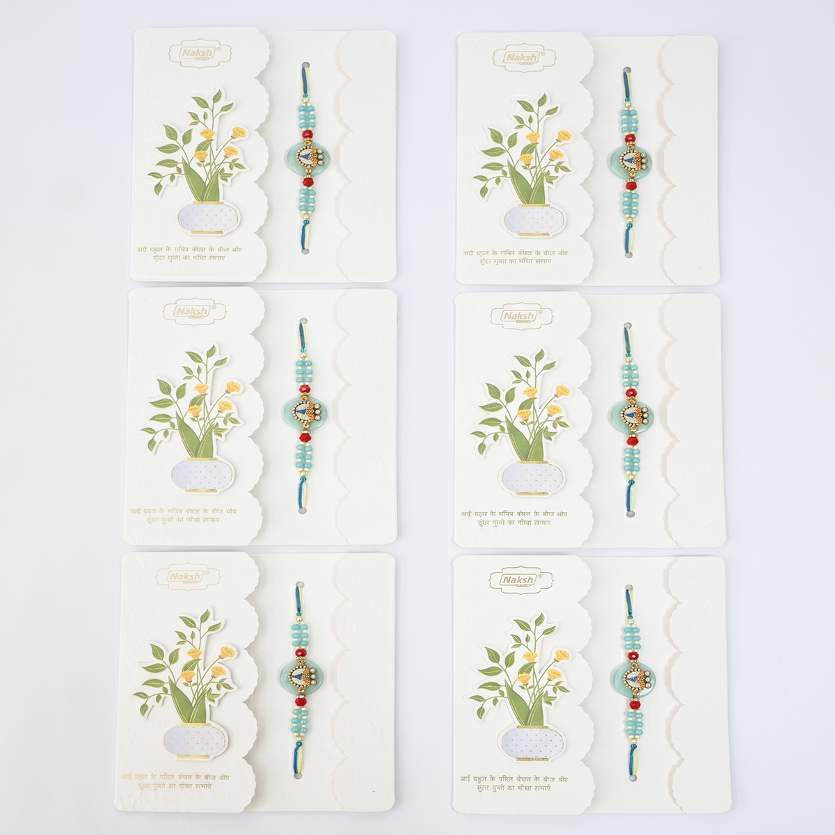 6 Pcs Assorted Metallic Brother Rakhi Set | Blue Enamel Mayur Peacock and Ji Designer Rakhi Combo
