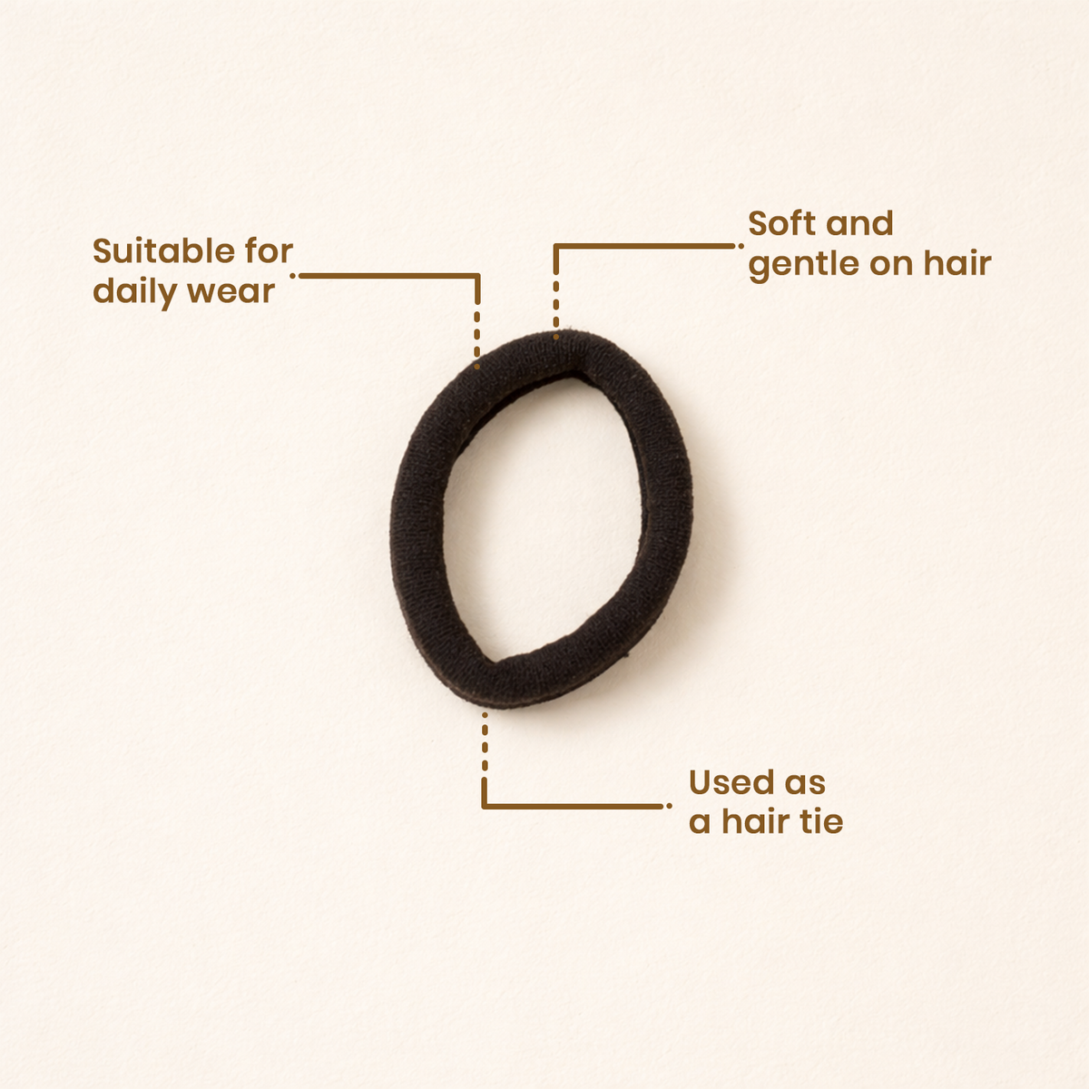 Soft Black Hair Ties for Women and Girls – Gentle, Non-Slip Elastic Hair Bands for Daily Wear and Secure Hairstyling, 4.5 cm Diameter
