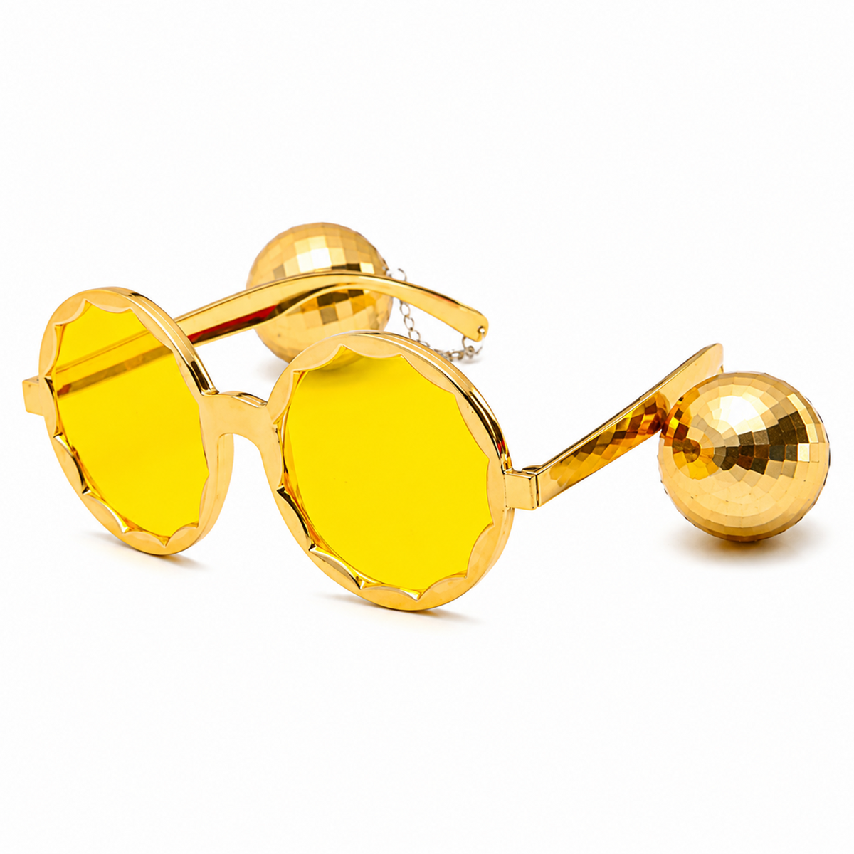 Novelty Disco Ball Sunglasses for Party - Gold Funky Glasses with Hanging Mirror Ball Dangles - Stylish Retro Eyewear for Festivals, Birthdays, and Themed Costumes