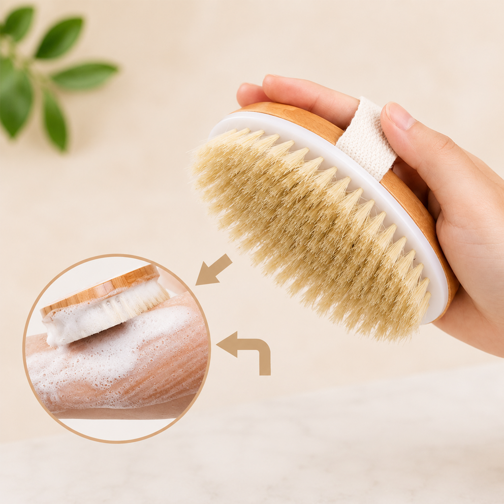 Natural Boar Bristle Dry Body Brush – Wooden Exfoliating Bath Brush with Hand Strap for Wet or Dry Brushing, Skin Exfoliation, and Cellulite Reduction (Pack of 2)