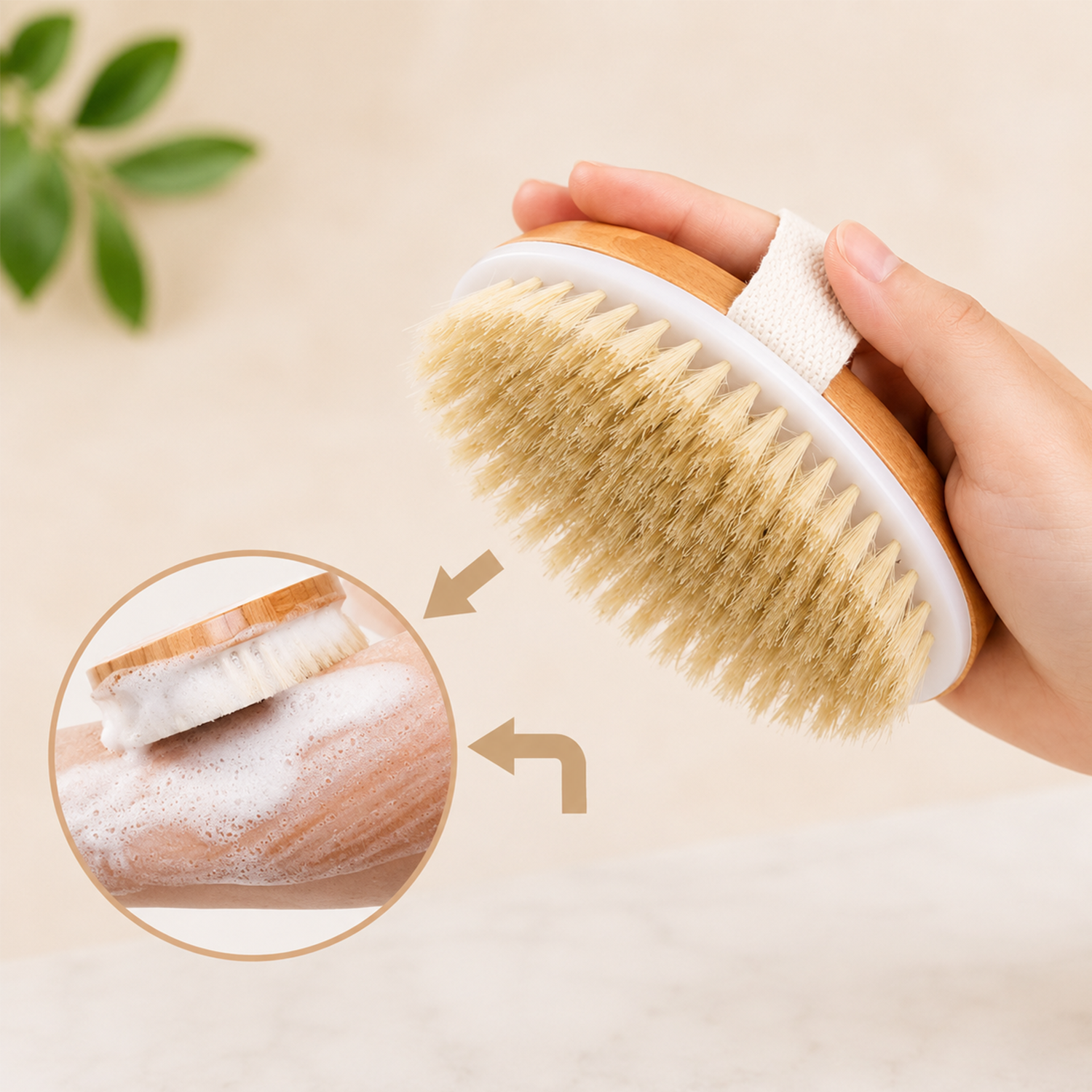 Natural Boar Bristle Dry Body Brush – Wooden Exfoliating Bath Brush with Hand Strap for Wet or Dry Brushing, Skin Exfoliation, and Cellulite Reduction (Pack of 2)