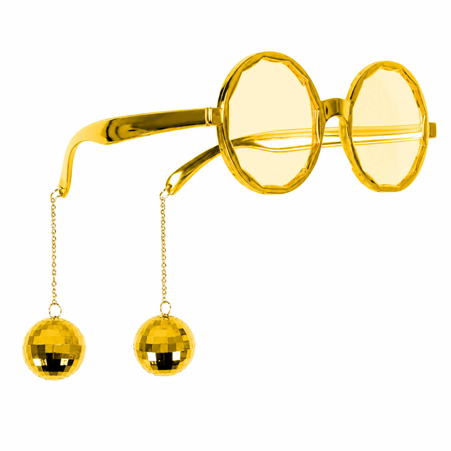 Novelty Disco Ball Sunglasses for Party - Gold Funky Glasses with Hanging Mirror Ball Dangles - Stylish Retro Eyewear for Festivals, Birthdays, and Themed Costumes