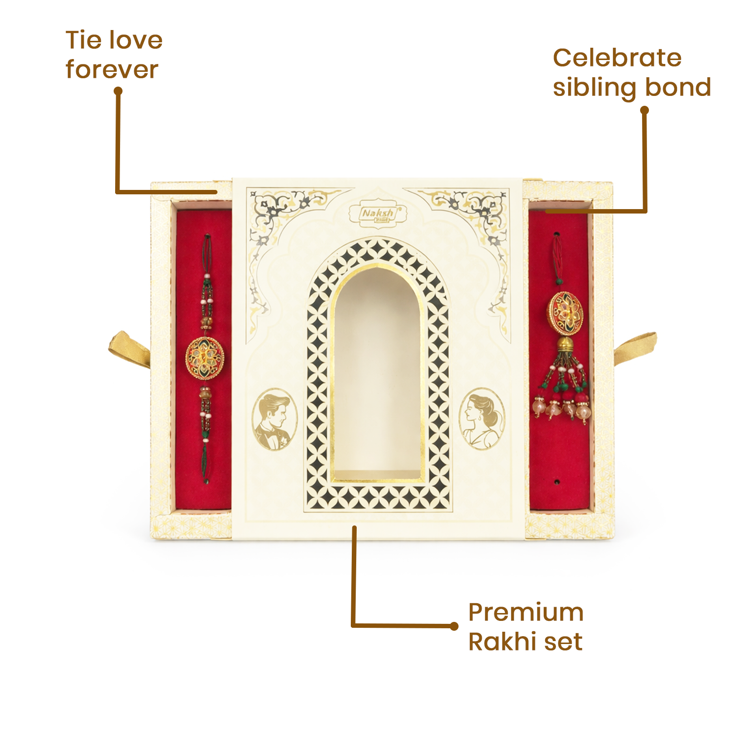 Premium Designer Rakhi Set for 6 Brother and Sister-in-Law (Bhaiya Bhabhi) with Luxury Arch Gift Box