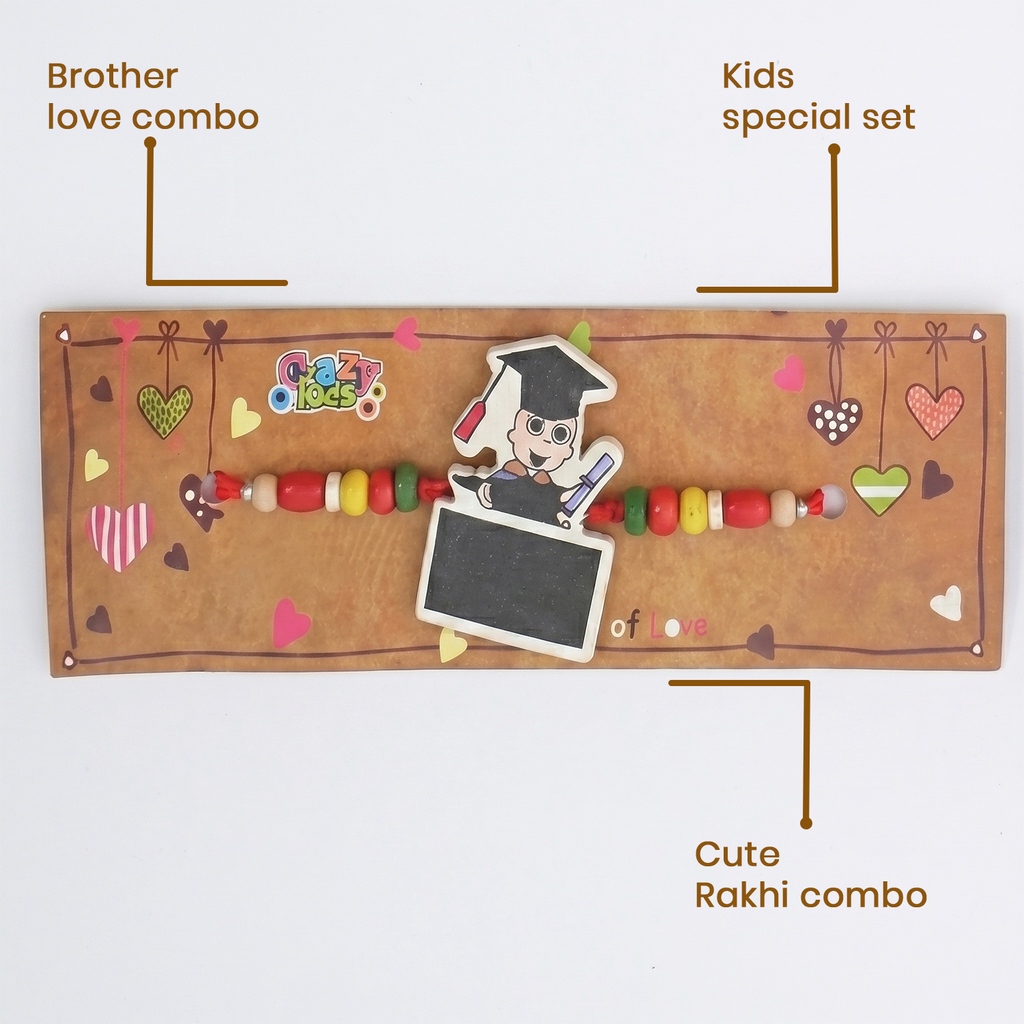 Kids Cute Cartoon Rakhi for Brother Set of 6 - Wooden Beaded Graduation Theme Rakhi Combo Pack for Little Boys & Kids, Festive Rakshabandhan Gift Set