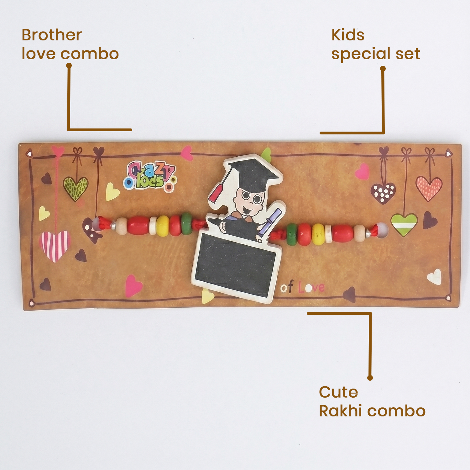 Kids Cute Cartoon Rakhi for Brother Set of 6 - Wooden Beaded Graduation Theme Rakhi Combo Pack for Little Boys & Kids, Festive Rakshabandhan Gift Set