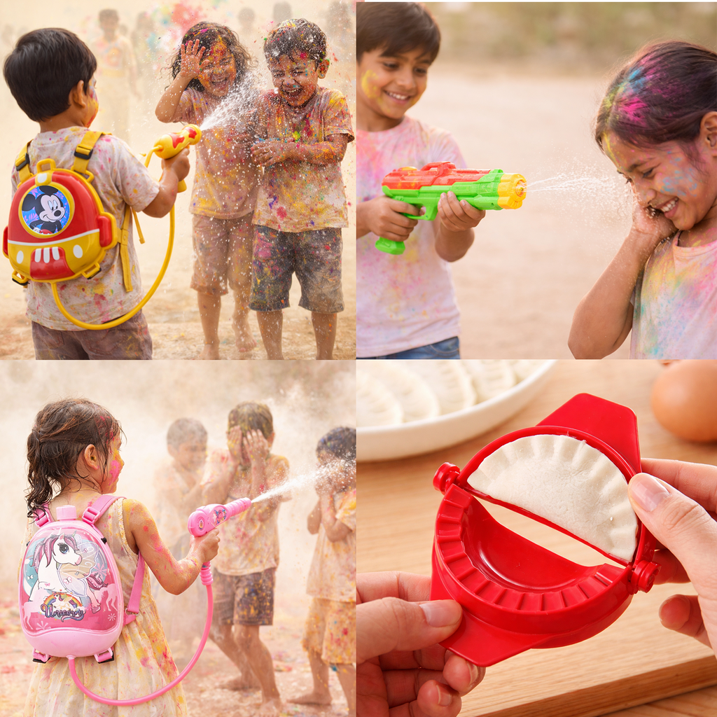 Holi Kids Water Gun Combo – Backpack Pichkari & Mini Water Gun Set