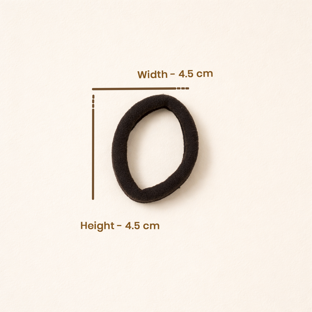 Soft Black Hair Ties for Women and Girls – Gentle, Non-Slip Elastic Hair Bands for Daily Wear and Secure Hairstyling, 4.5 cm Diameter