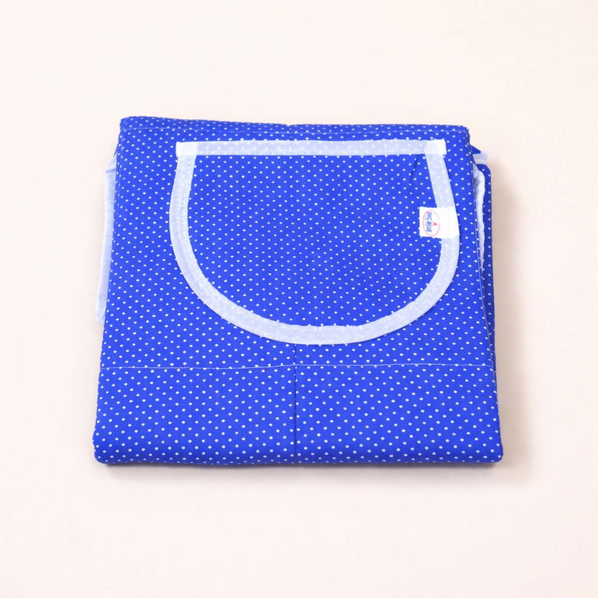 Cotton Kitchen Apron, Blue Polka Dot Print, with Front Pocket, Tie-Back, for Women