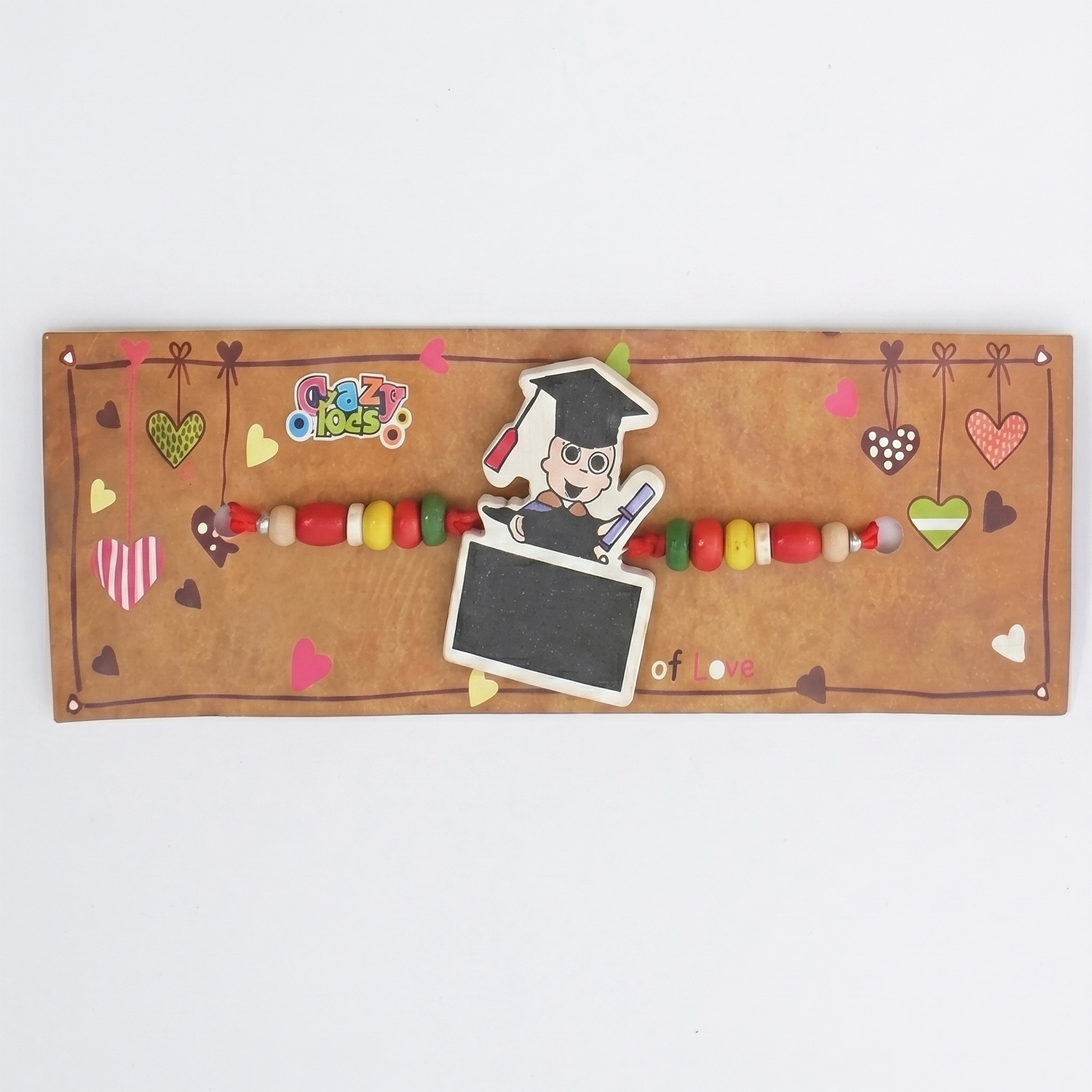 Kids Cute Cartoon Rakhi for Brother Set of 6 - Wooden Beaded Graduation Theme Rakhi Combo Pack for Little Boys & Kids, Festive Rakshabandhan Gift Set