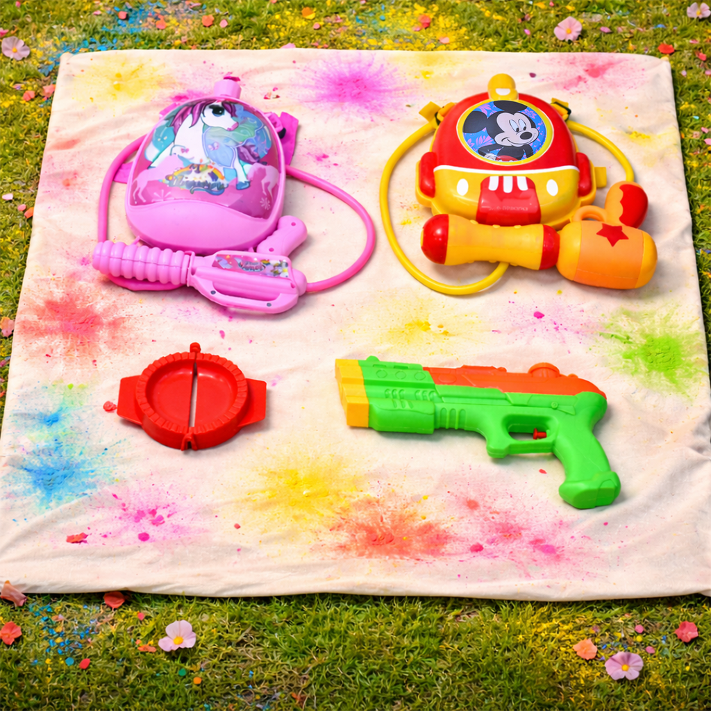 Holi Kids Water Gun Combo – Backpack Pichkari & Mini Water Gun Set