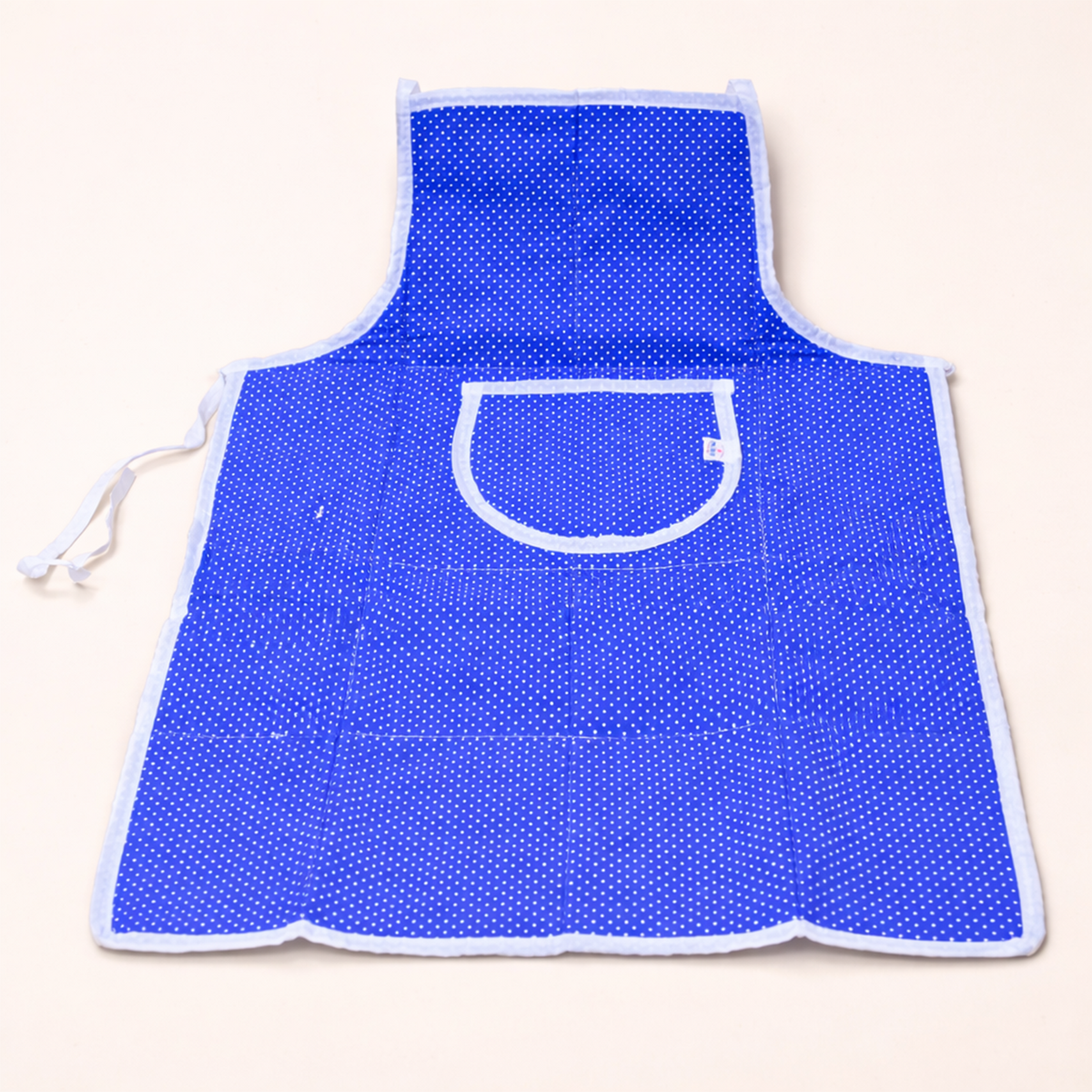 Cotton Kitchen Apron, Blue Polka Dot Print, with Front Pocket, Tie-Back, for Women