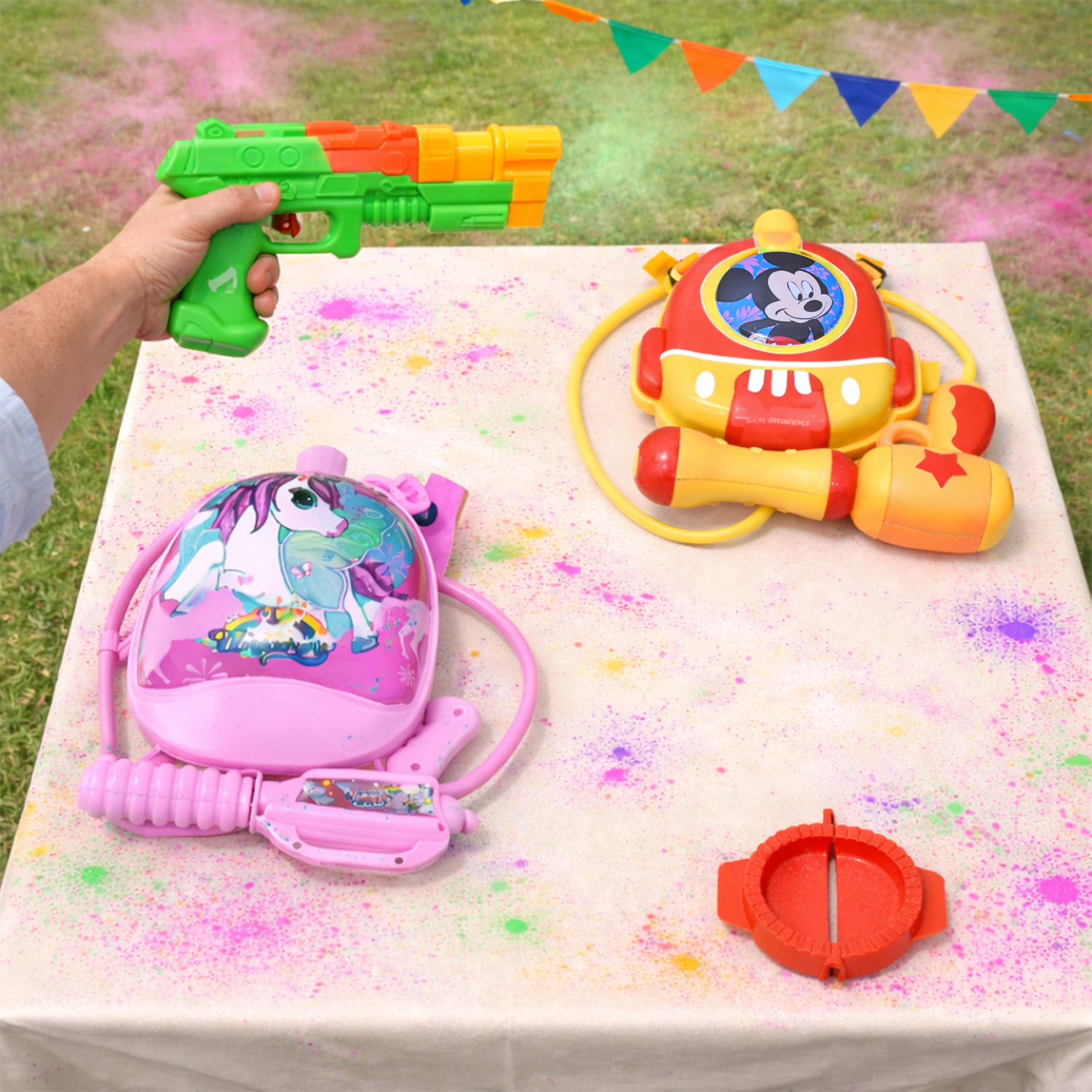 Holi Kids Water Gun Combo – Backpack Pichkari & Mini Water Gun Set