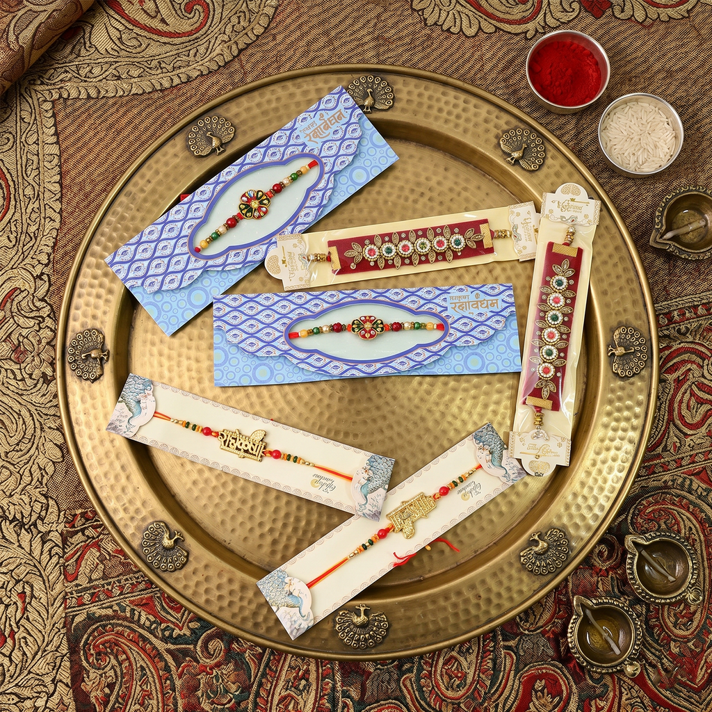 Designer Rakhi Set for Brother - Traditional Handmade Rakhi Combo with Festive Packaging for Raksha Bandhan – Premium Beads, Stone Work, and Ethnic Rakhis