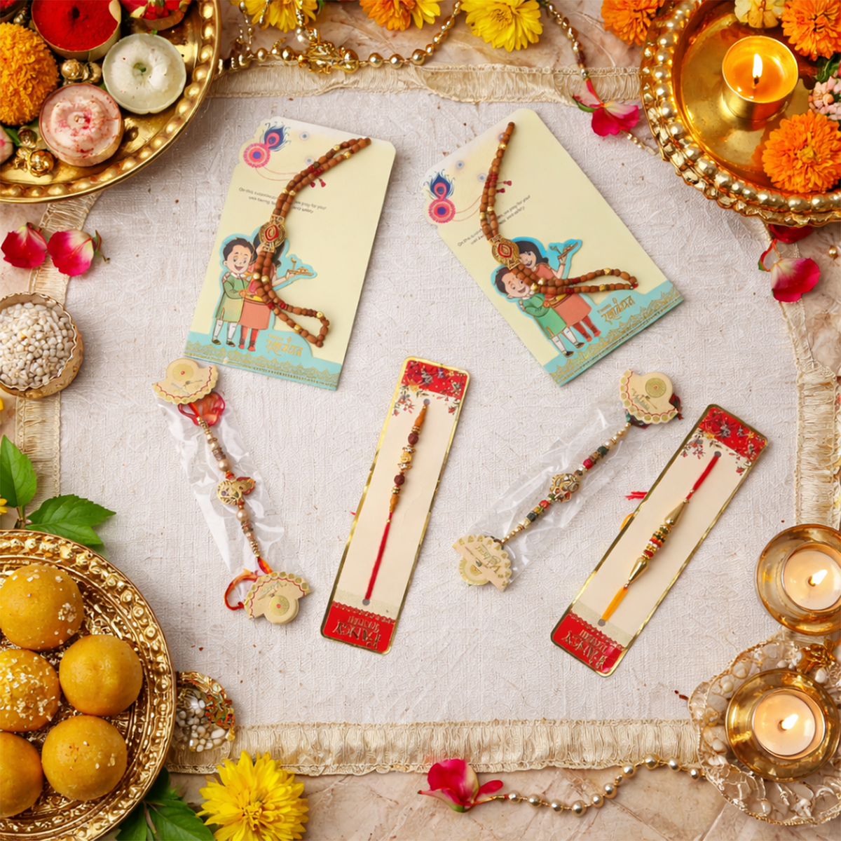 Rakhi Set for Brother - Traditional Handmade Rakhi Combo with Rudraksha, Beads, and Ethnic Designs for Raksha Bandhan – Festive Gift Pack