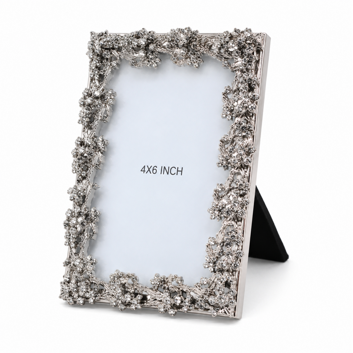 4x6 Silver Picture Frame – Decorative Rhinestone Photo Frame for Tabletop Display, Elegant Floral Design for Wedding, Anniversary, and Home Decor (Pack of 1)