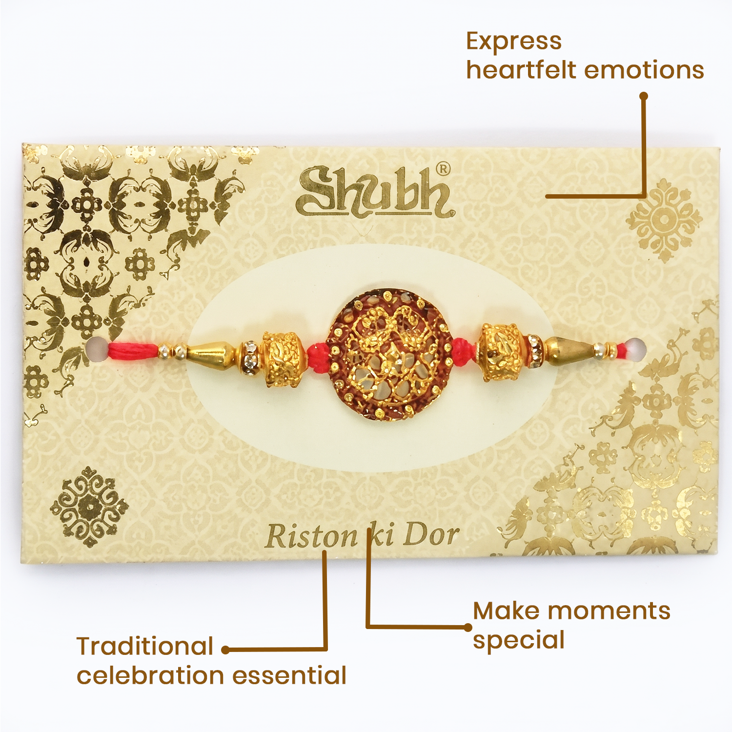 Shubh Premium Rakhi Set of 6 for Brother - Traditional Designer Bhaiya Rakhi Combo with Riston Ki Dor Packaging