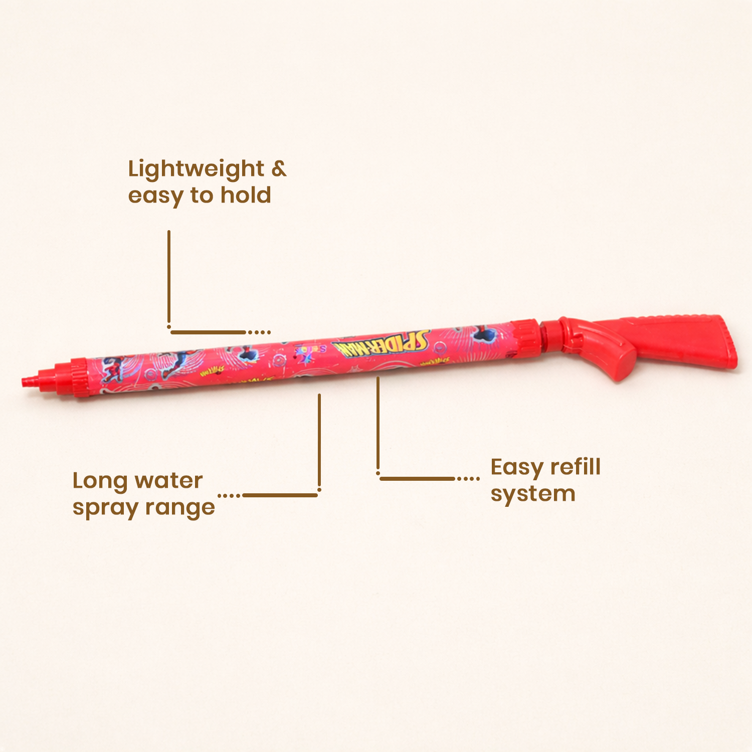Holi Spiderman Water Gun Pichkari for Kids – 62 cm Long Range, Lightweight & Easy Refill Water Toy