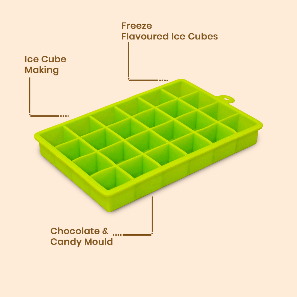 24-Cell Flexible Silicone Square Ice Cube Tray – Lime Green