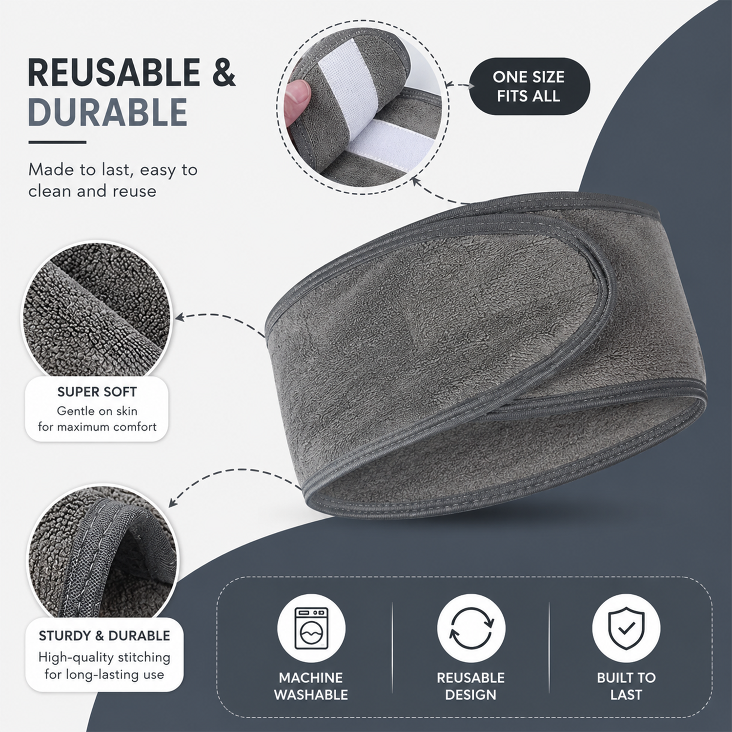 Spa Headband for Skincare – Set of 3 Adjustable Microfiber Headbands for Washing Face, Shower, Makeup, and Sports – Soft, Reusable, and Machine Washable Grey Hair Bands (Grey)