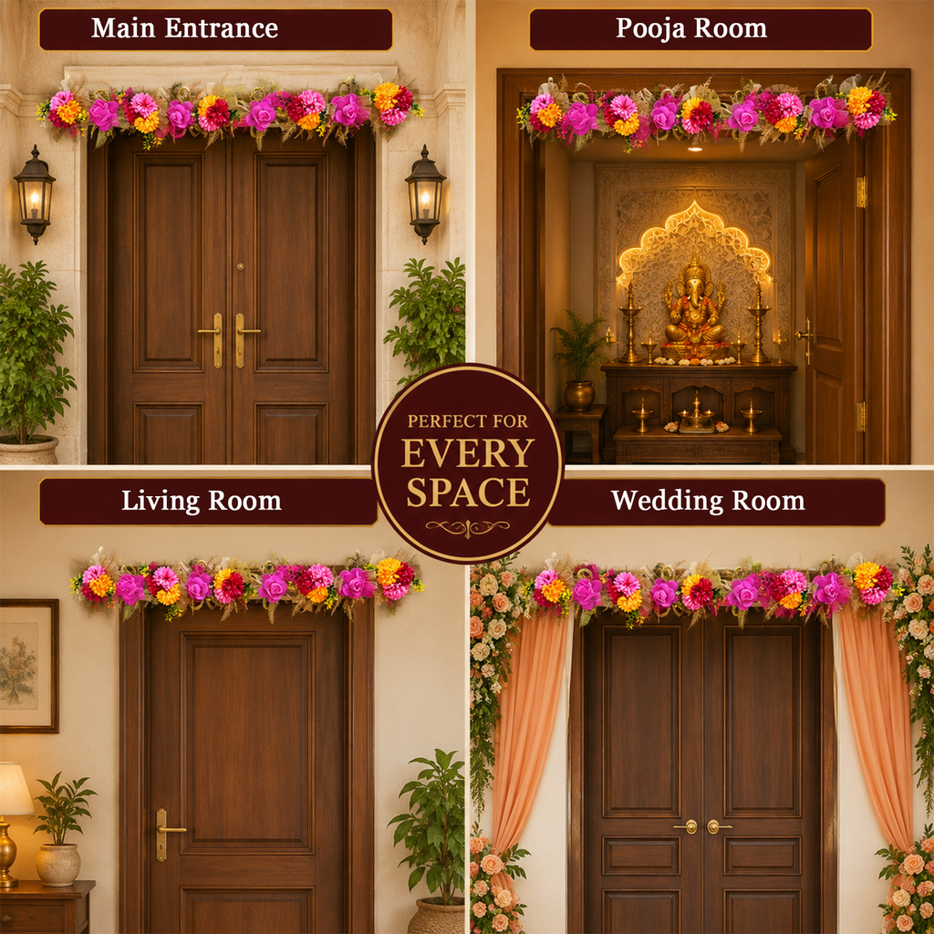 Ethnic Bandhanwar Door Hanging – 100 cm Reusable Floral Toran, Handcrafted Decorative Valance for Festive Decoration, Housewarming, & Main Entrance