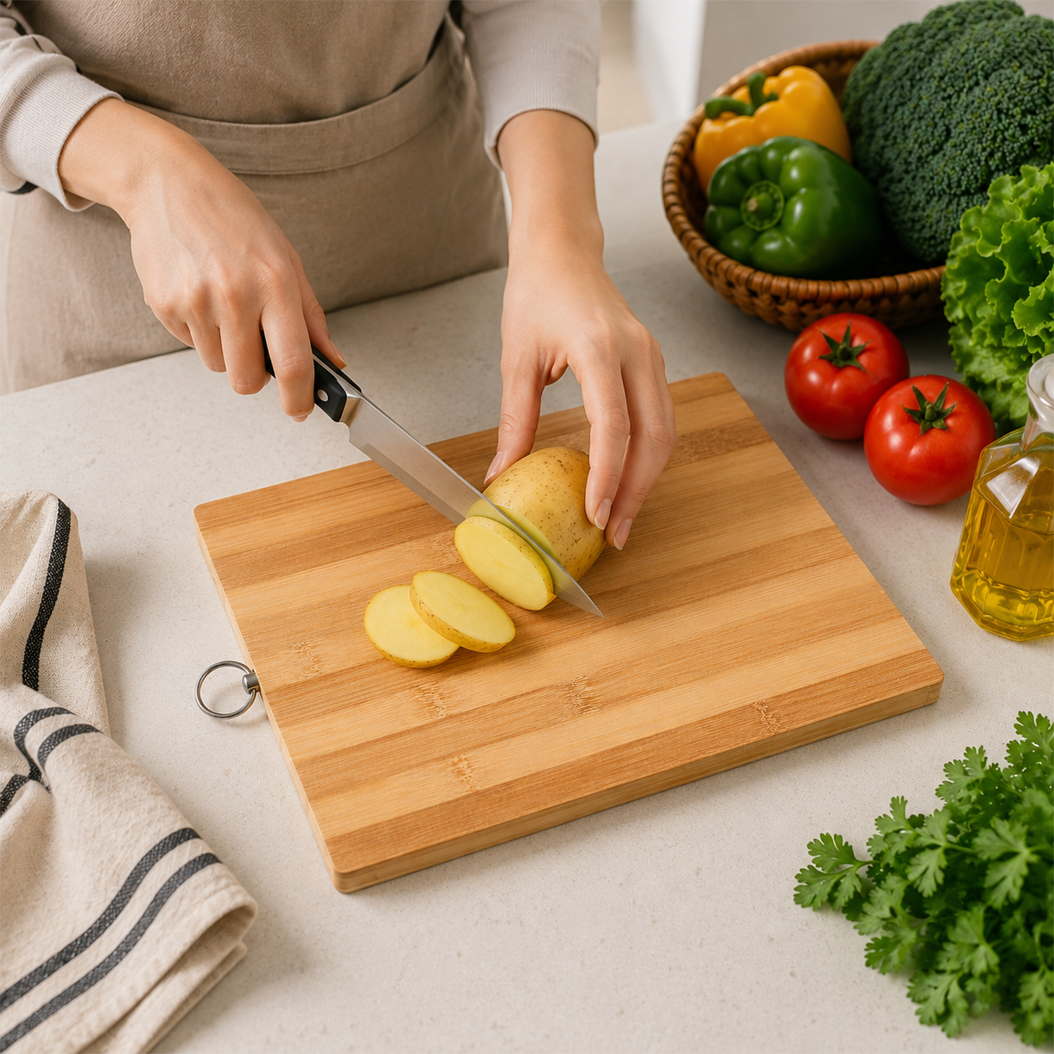 Bamboo Cutting Board for Kitchen – 30 x 20.5 cm Wooden Chopping Board with Hanging Ring for Vegetables, Meat, and Fruits – Durable & Eco-Friendly Kitchen Prep Station