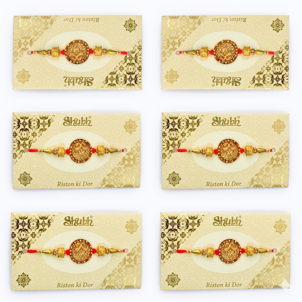Shubh Premium Rakhi Set of 6 for Brother - Traditional Designer Bhaiya Rakhi Combo with Riston Ki Dor Packaging