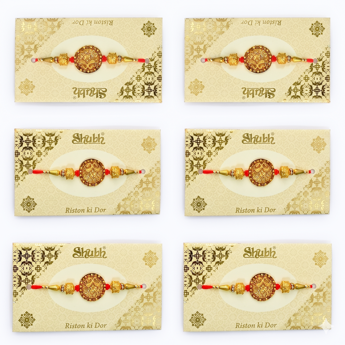 Shubh Premium Rakhi Set of 6 for Brother - Traditional Designer Bhaiya Rakhi Combo with Riston Ki Dor Packaging