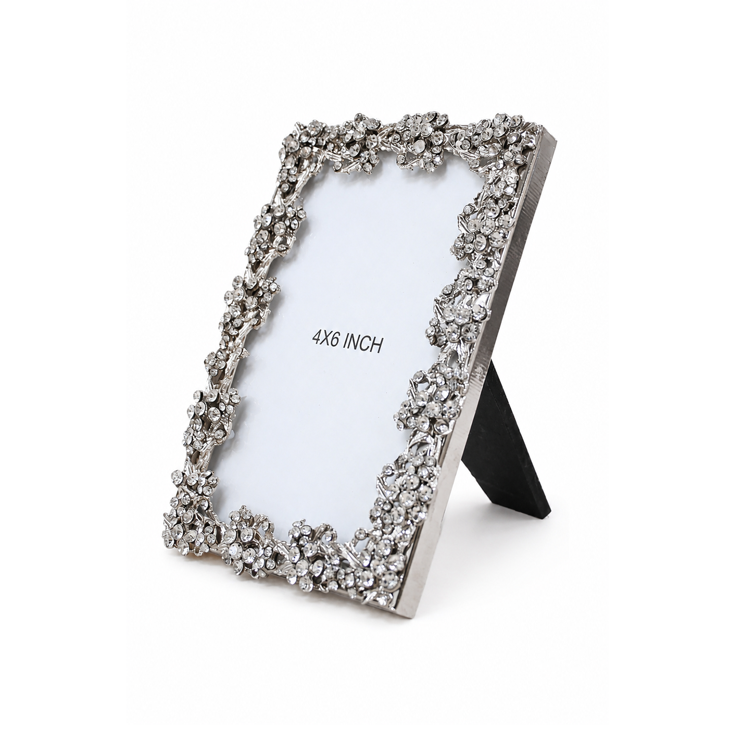 4x6 Silver Picture Frame – Decorative Rhinestone Photo Frame for Tabletop Display, Elegant Floral Design for Wedding, Anniversary, and Home Decor (Pack of 1)