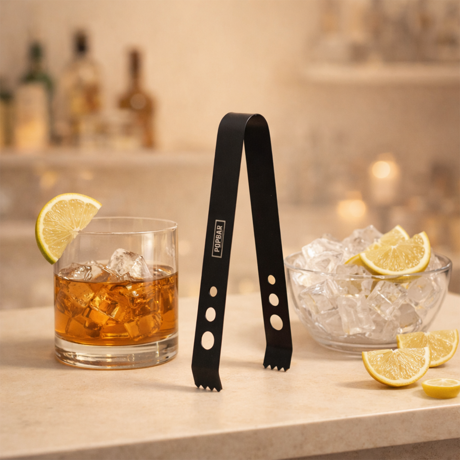POPBAR Premium Matte Black Ice Tongs | Anti-Slip Grip Stainless Steel Barware 1