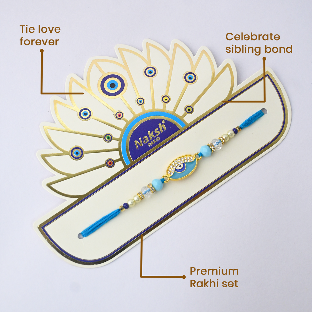 Evil Eye Rakhi Set of 6 for Brother - Nazar Suraksha Blue Beaded Designer Bhaiya Rakhi Combo Pack